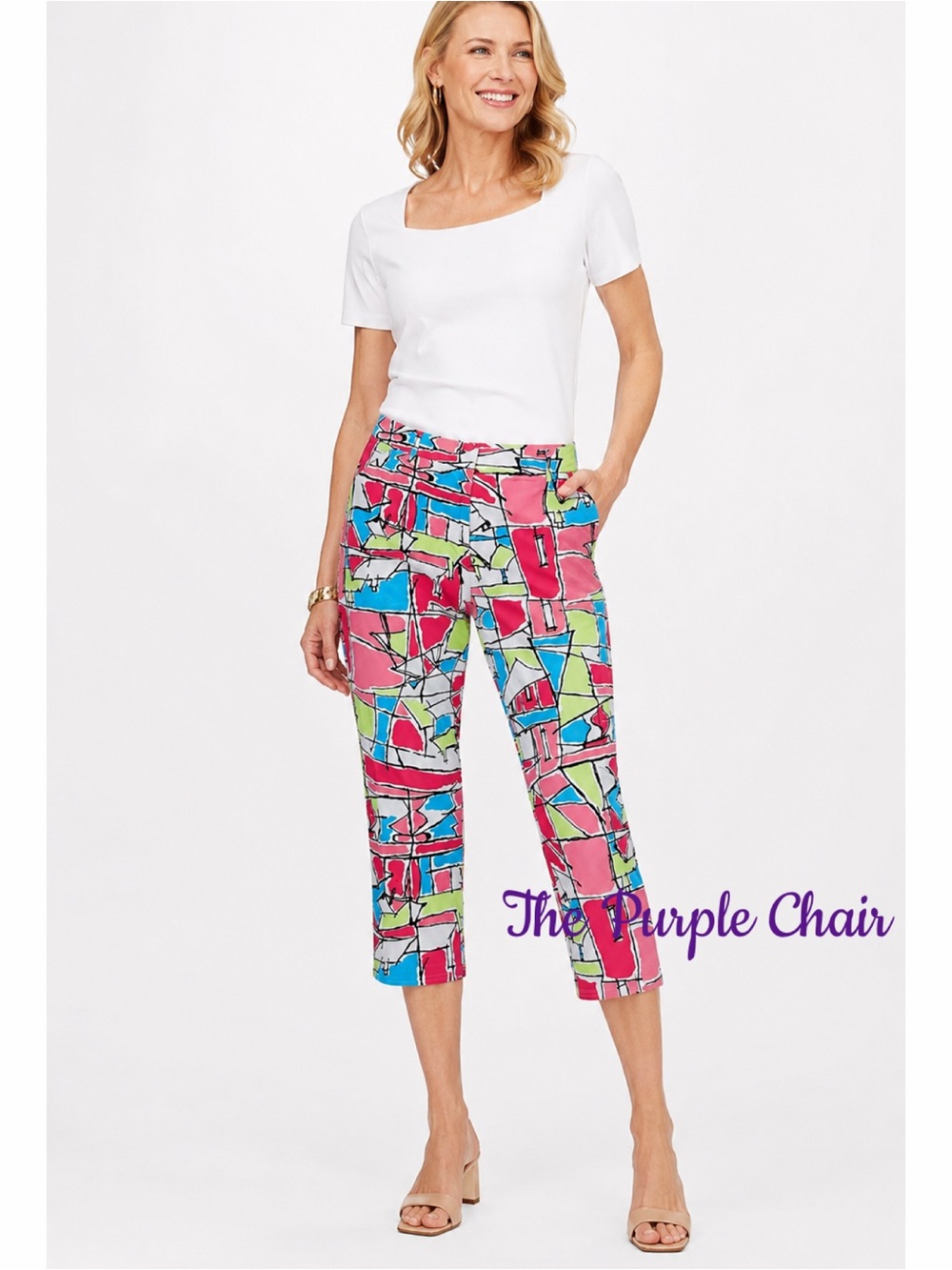 TALBOTS Vintage Colorful Abstract Print Straight Leg Cropped Pants 10